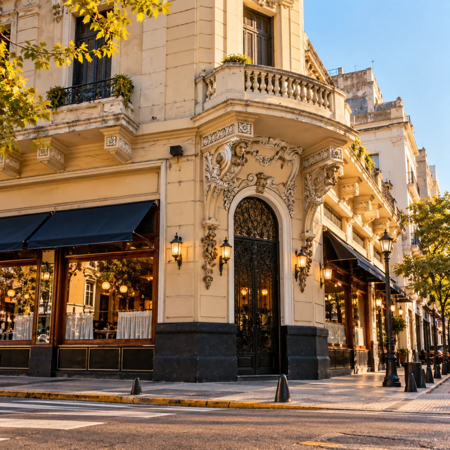 Fachada clásica de esquina del restaurante El Globo en Buenos Aires.